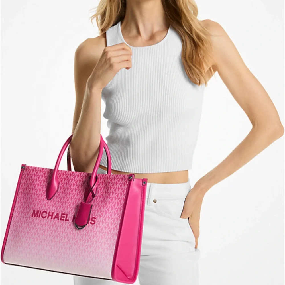 Michael Kors Mirella Medium Ombré Logo EW Tote Bag 
Dragonfruit 
NWT - Picture 3 of 14